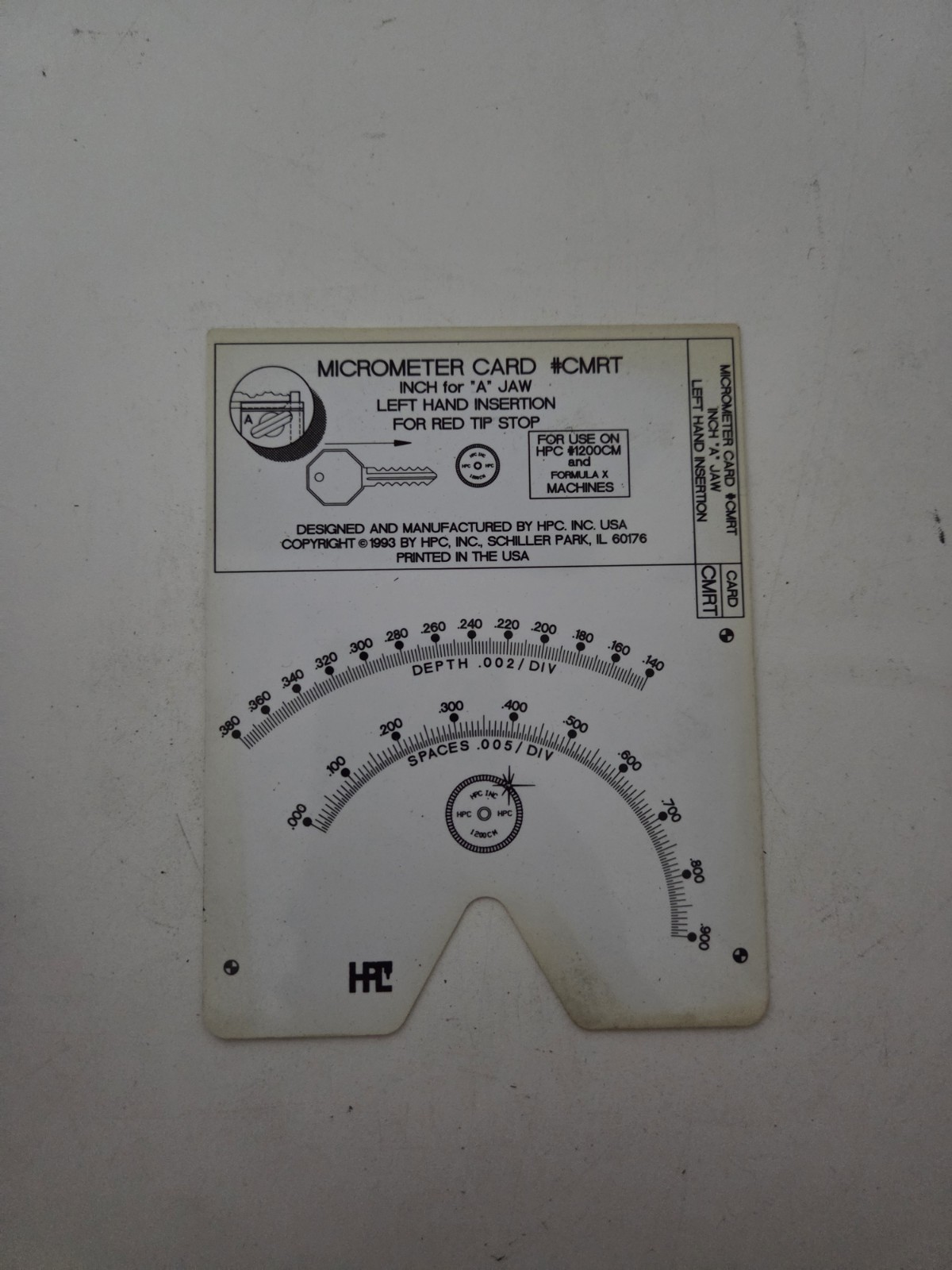 Locksmith Manual Micrometer Code Card Maker A Jaw Left Hand Insertion #CMRT