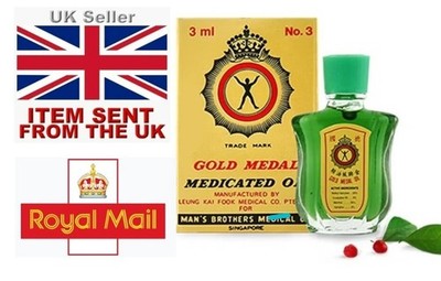 3 X 3ml Gold Medal Medicated Oil Colds Coughs Flu Muscle Pain Blocked 