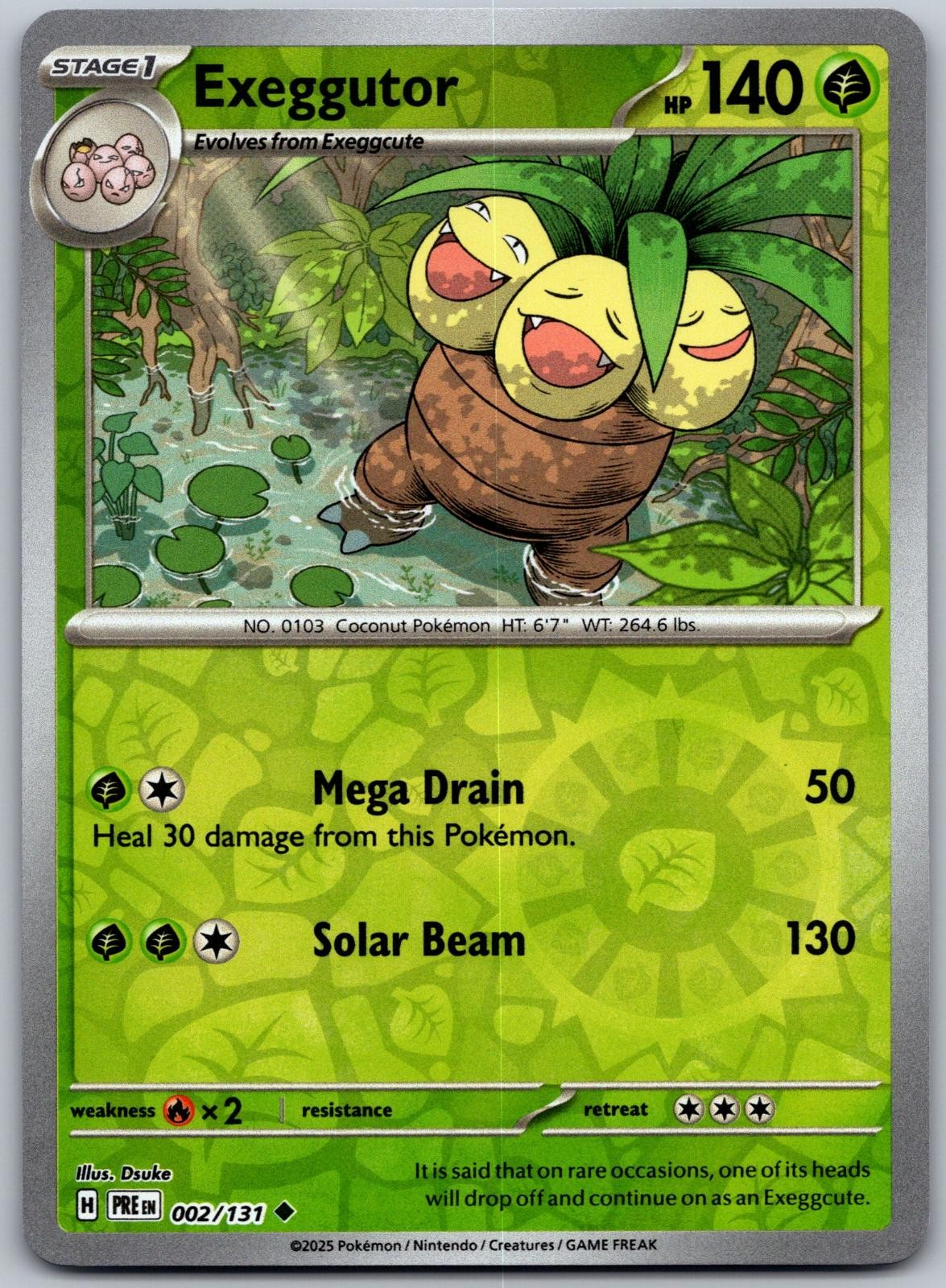Exeggutor 002/131 Uncommon Prismatic Evolutions Pokemon Reverse Holo Near Mint