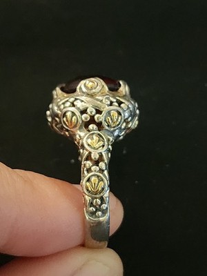 Unikat 925 Granat Ring mit goldfarbenem Dekor Gr.6