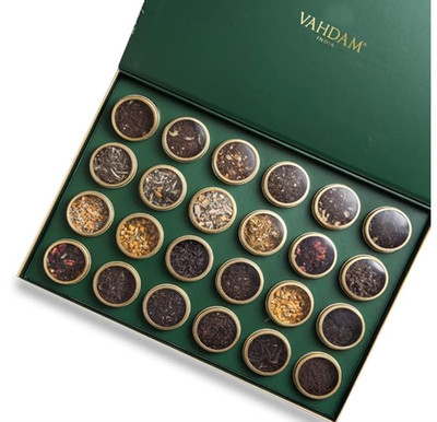 NEW VAHDAM INDIA ASSORTED LOOSE LEAF TEA 24 pc in TIN CADDIES GIFT SET APR 27