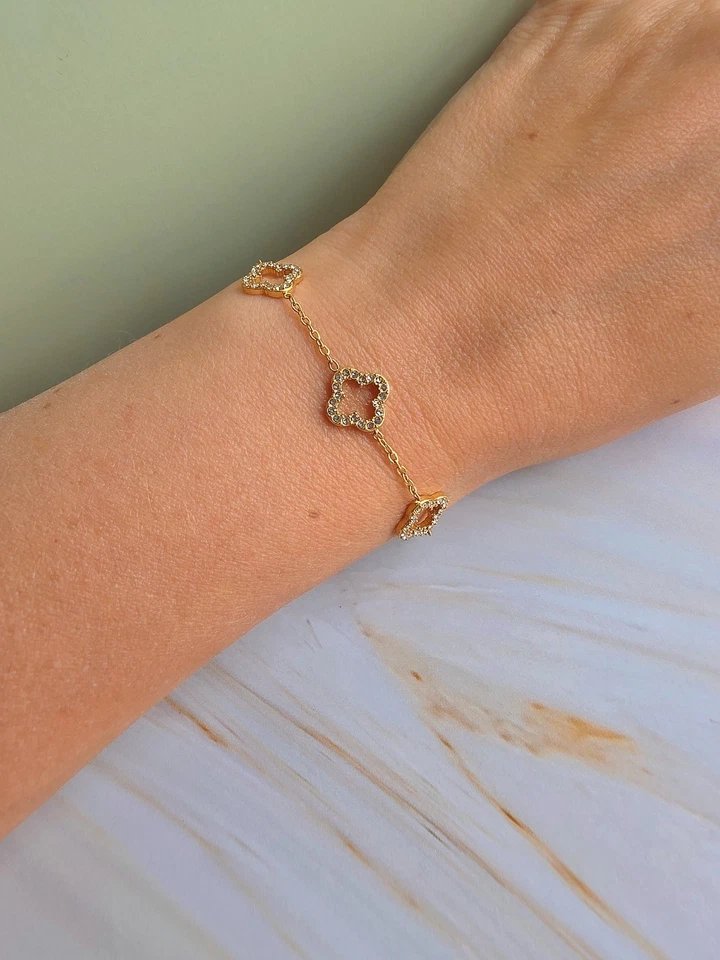 Браслет из 18-каратного листа с клевером золотой изящный подарки на день рождения для женщин - Изображение 4 из 4