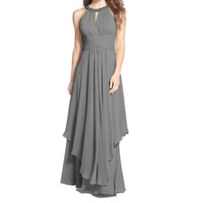 ELIZA J Black Embellished Tiered Chiffon Dress