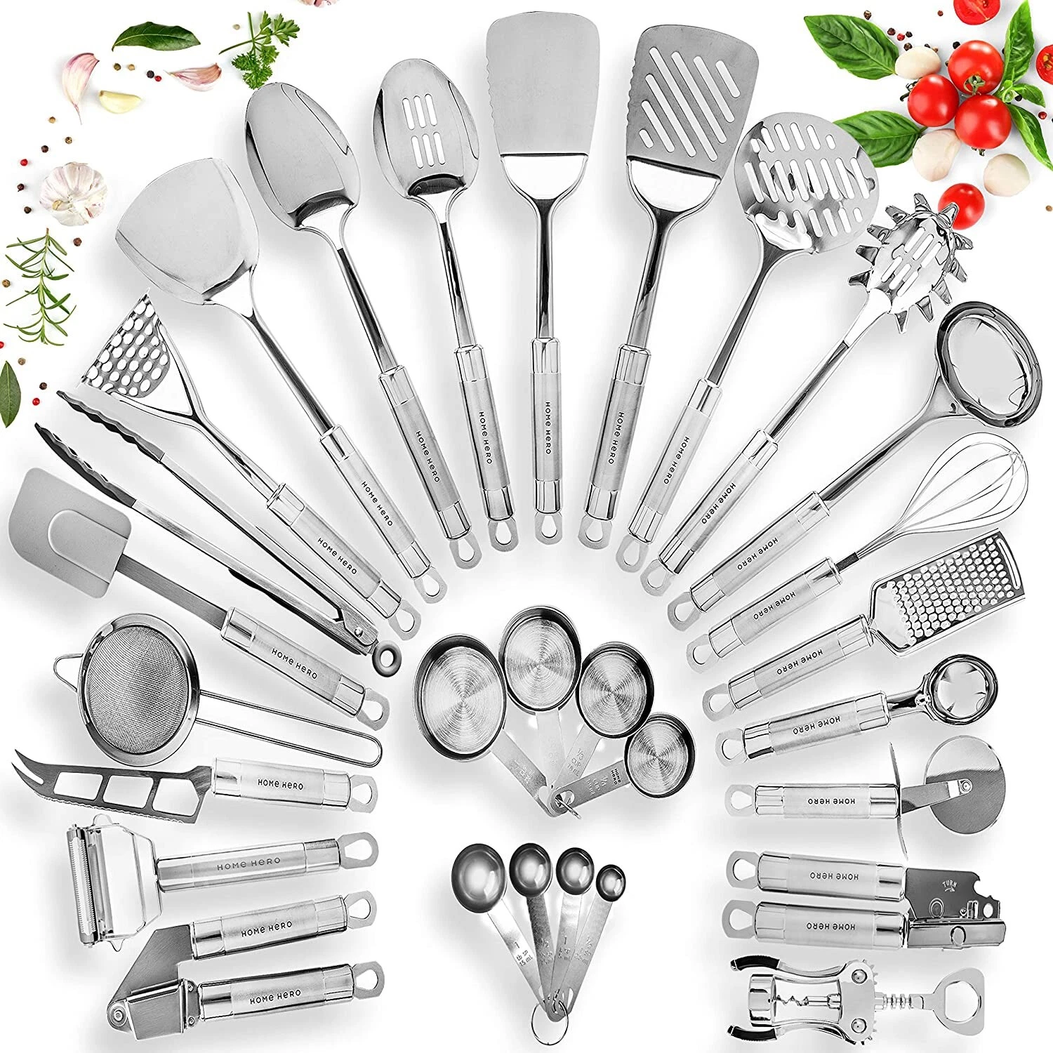 HOME HERO Stainless Steel Kitchen Utensil Set - 29 Cooking Utensils - Nonstic...