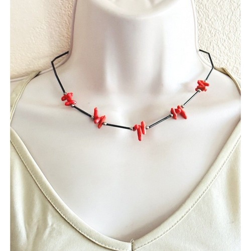 Vintage Perlen rote Koralle Zuni Halskette echt Sterling 0,925 natürliche Perlen Halsband