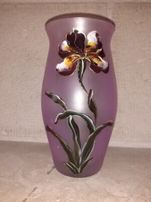 Vase ancien Verre émaillé Art Nouveau décor de Fleurs orchidées signé LEGRAS ?.