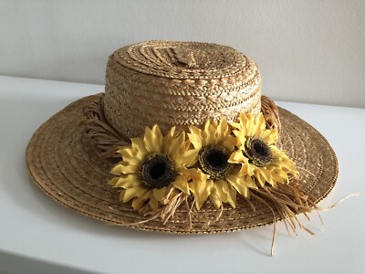 Ladies Spring Bonnet w Sunflowers- Lovely Vintage Derby Floral Sunday Straw  Hat