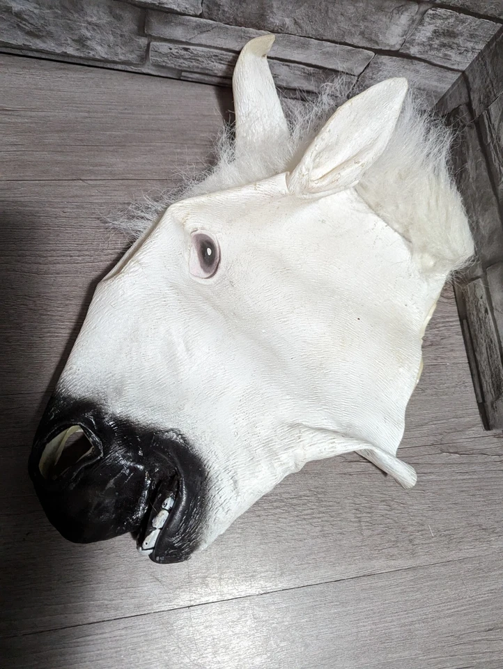 White Horse Head Mask Creepy Animal Halloween Costume Prop Novelty Latex Rubber - Image 2 of 4