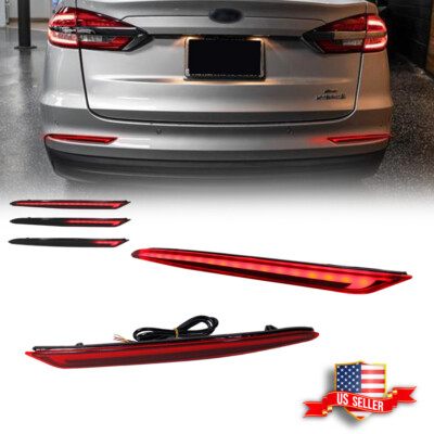 Red LED Rear Bumper Reflector Brake Tail Signal Lights For Ford Fusion 2019-2022
