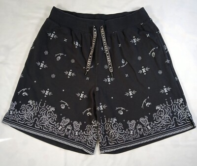 Savage X Fenty Shorts L Mens Black White Paisley Print Drawstring Elastic Waist