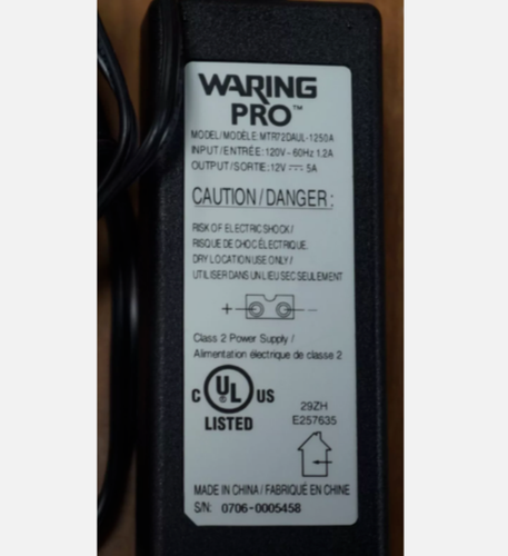 Fuente de alimentación adaptador CA 12V 5A Waring Pro modelo MTR72DAUL-1250A - Imagen 2 de 2