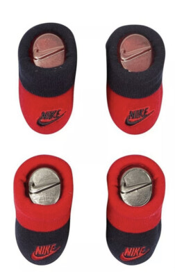 Nike Booties Crib Shoes Socks Baby Boy Newborn 0/6 Mo Red Navy