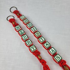 Macrame Door Hangers Merry Christmas Wall Hanging Decor Retro Blocks Red Set