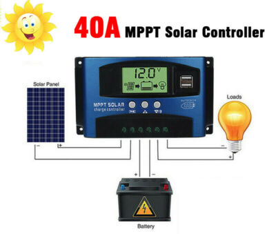 40A MPPT Solar Panel Regulator Charge Controller 12V/24V Auto Focus Tracking,