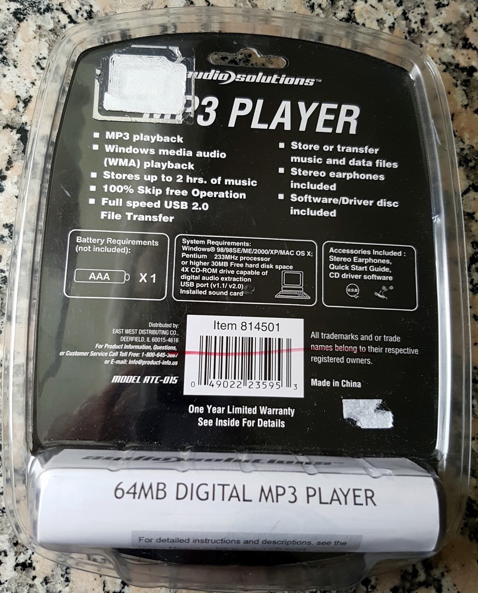 AUDIO SOLUTIONS BRAND NEW Personal MP3 Player 64MB Plug & Play