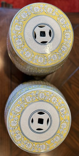 2 Beautiful Chinese Porcelain Famille Jaune Garden Stools -Original Price 1060$- - Picture 9 of 17