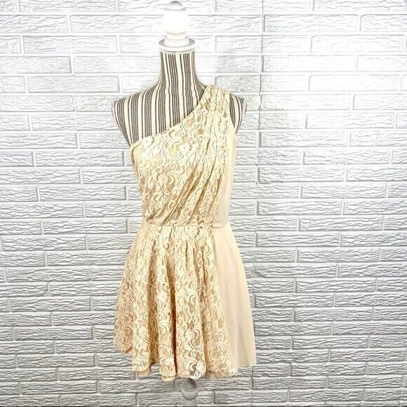 white christmas dresses Cream Lace One Shoulder Ruched Skirt Midi Dress – AX Paris main image 1