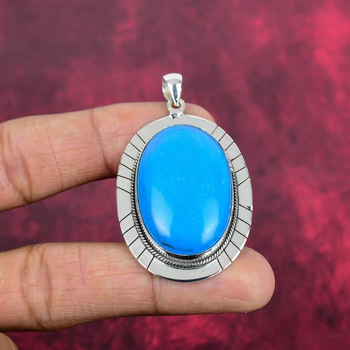 Sleeping Beauty Turquoise Gemstone Handmade 925 Sterling Silver Pendant Jewelry - Picture 3 of 5