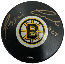 Reg Leach Autographed Boston Bruins Hockey Puck NHL