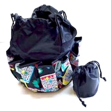 Bingo Bag- 10 Pocket Black Drawstring- Lucky Bingo Pattern