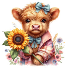 Wall Decal Sticker Sunflowers Highland Cow Wall Sticker 18X18cm Large