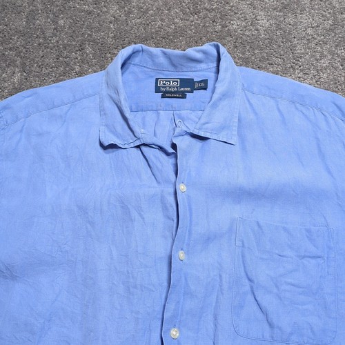Polo Ralph Lauren Caldwell Camp Shirt 2XL Blue Silk Linen Loop Collar