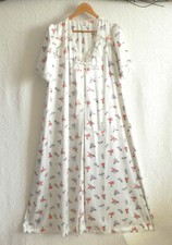 Vtg Barbizon Robe Maxi A-Lined Floral Short Sleeve Tie Front Open Style Size M