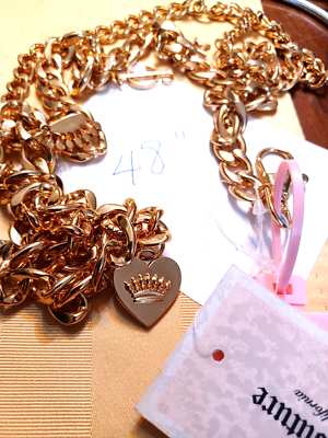 JUICY COUTURE Gold Chunky Link And Crystal Charm Belt BOLD ACCESSORIES! Juicy Couture Gold Metal Chain Belt With Rhinestone Heart  main image 3
