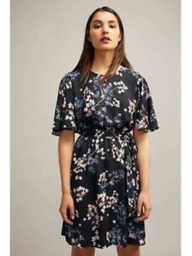 Witchery Women Dress Multicoloured Size 10 Floral Flutter Sleeve Formal Navy - Picture 15 of 15
