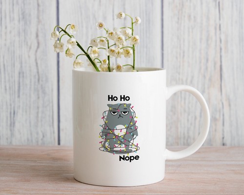 Grumpy Cat Novelty Mug Gift Coffee Cup Christmas Ho Ho Nope - Picture 5 of 6