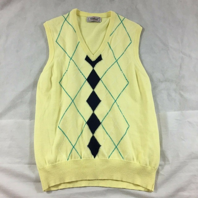 VTG The Titleist Collection Argyle Men Sz M Yellow VNeck Golf Sweater