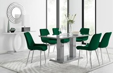 IMPERIA 6 Grey High Gloss Pillar Dining Table and 6 Velvet Chrome Pesaro Chairs