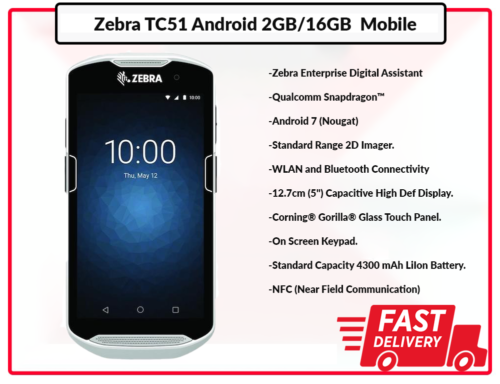 Zebra TC51 TC510K Barcode Scanner Pda Android 8 Oreo Gsm Wi-Fi Bluetooth Mobile - Zdjęcie 1 z 6