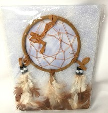 Small Brown  Cream Dream Catcher With Beads, String,  Feathers. New In Packag