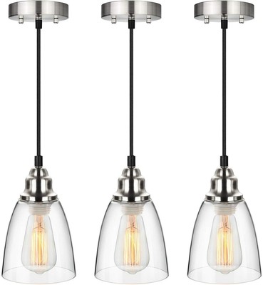 Set 3 Kitchen Pendant Light Brushed Nickel Fixture Vintage ...