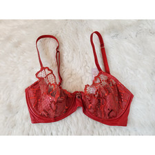 SavageX Women's Red Lace Sexy Underwired Comfortable Balconet Bra Size 32DD