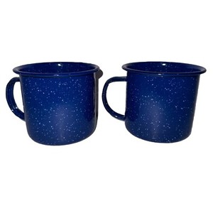 Lot Of 2 Enamelware Cups Mugs Blue Speckled Camping
