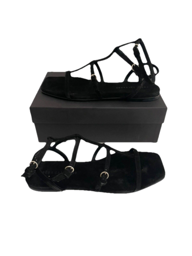 Freda Salvador Women's Gladiator Sandals Remi Black Suede Size 11 Flat Cage Shoe