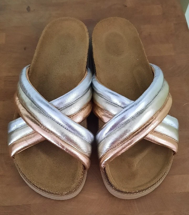 Silver leather sliders sale