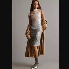 Missing slip) new 6 By Anthropologie sequin cap-sleeve mock-neck slim midi dress