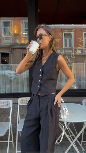 Women's Linen Cotton Vest and Pants Fashionable Summer Two-piece Set - Picture 16 of 25