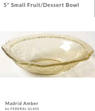 6x Federal Glass Amber Madrid 5" Fruit & Berry Bowls EUC