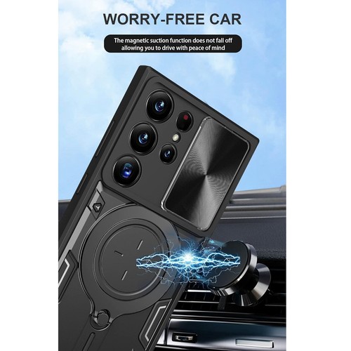 For Samsung S25 Ultra S25+ Shockproof Ring Stand Case Slide Lens Screen Cover - 第 6/18 張圖片