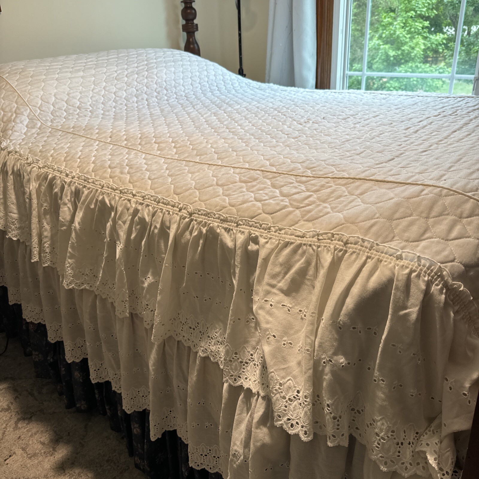 Vintage Eyelet Lace Full Double Ruffled Bed Spread Coverlet Quilted eBay