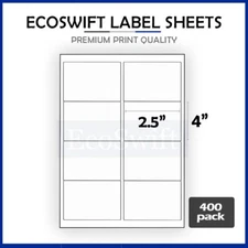 (3200) 4 x 2.5 EcoSwift Laser/Ink Address Shipping Adhesive Labels 8 per sheet