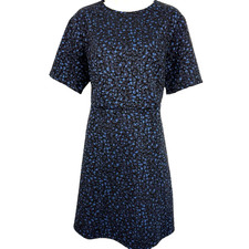 Ann Taylor Womens Black Print Thick Ponte Knit Short Sleeve Career Dress sz 12