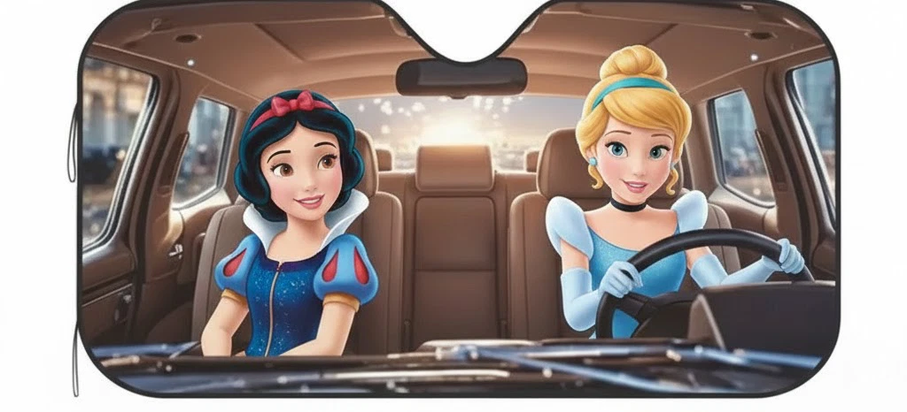 Princess Car Sun Shade Windshield Cover, Cute Cartoon Design, Universal Fit
