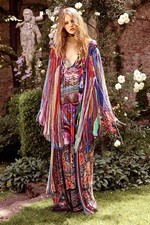 Robe maxi en coton et soie Roberto Cavalli Resort 2017 boho gitane à fleurs...