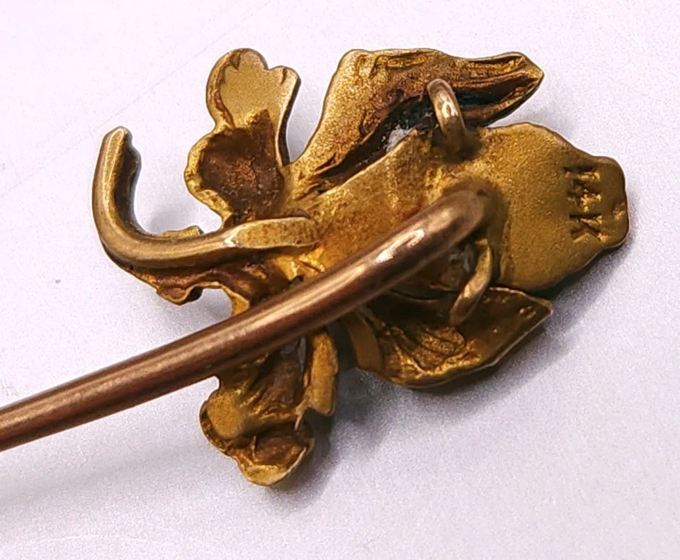 Prendedor flor vintage victoriano barroco blanco perla oro amarillo 14K Foto 4 de 4