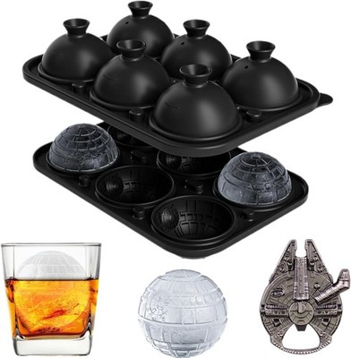 Death Star Ice Cube Mold with Millennium Falcon Bottle Opener,6-Cavity 3D Star